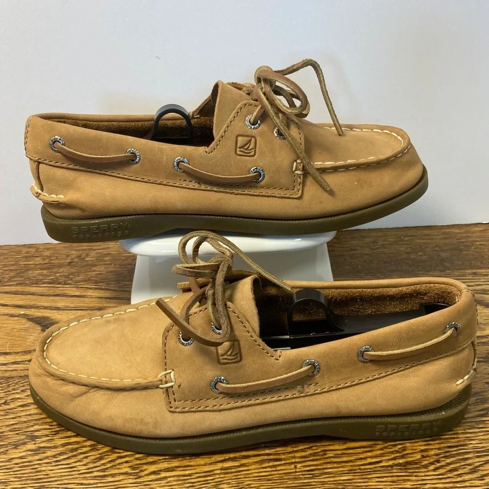 Sperry Top-Sider Boys Authentic Original Tan Leather Boat Shoes YB27284 Size 4M